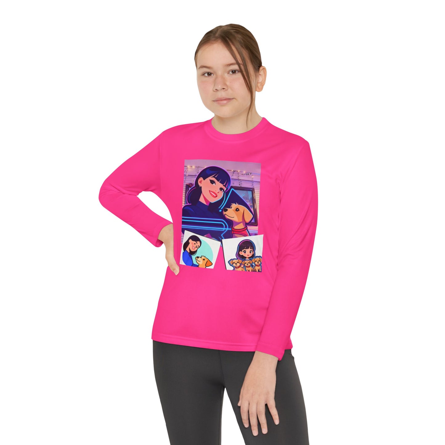 Youth Long Sleeve Tee — Girl Hugging Dog Graphic