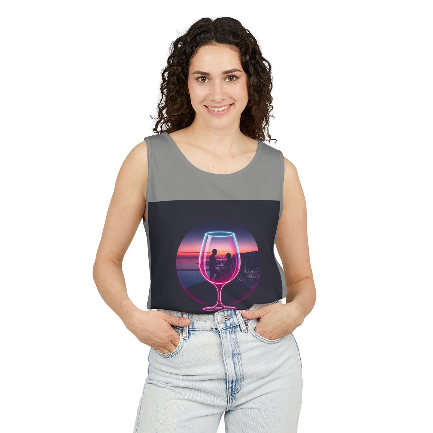 Sunset Vibes Tank Top, Casual Summer Wear, Beach Apparel, Wine Lover Gift, Travel Fashion