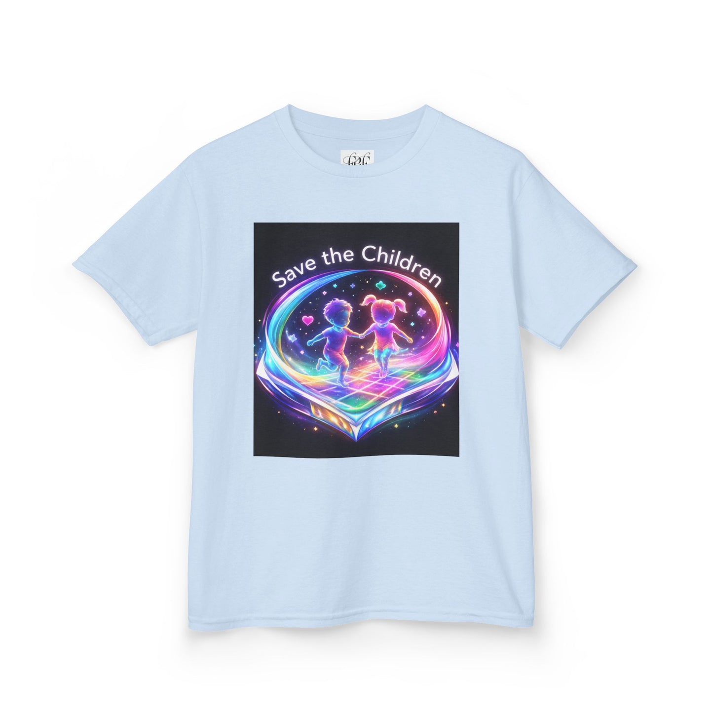 Kids Tee — 'Save the Children' Neon Rainbow Charity Design