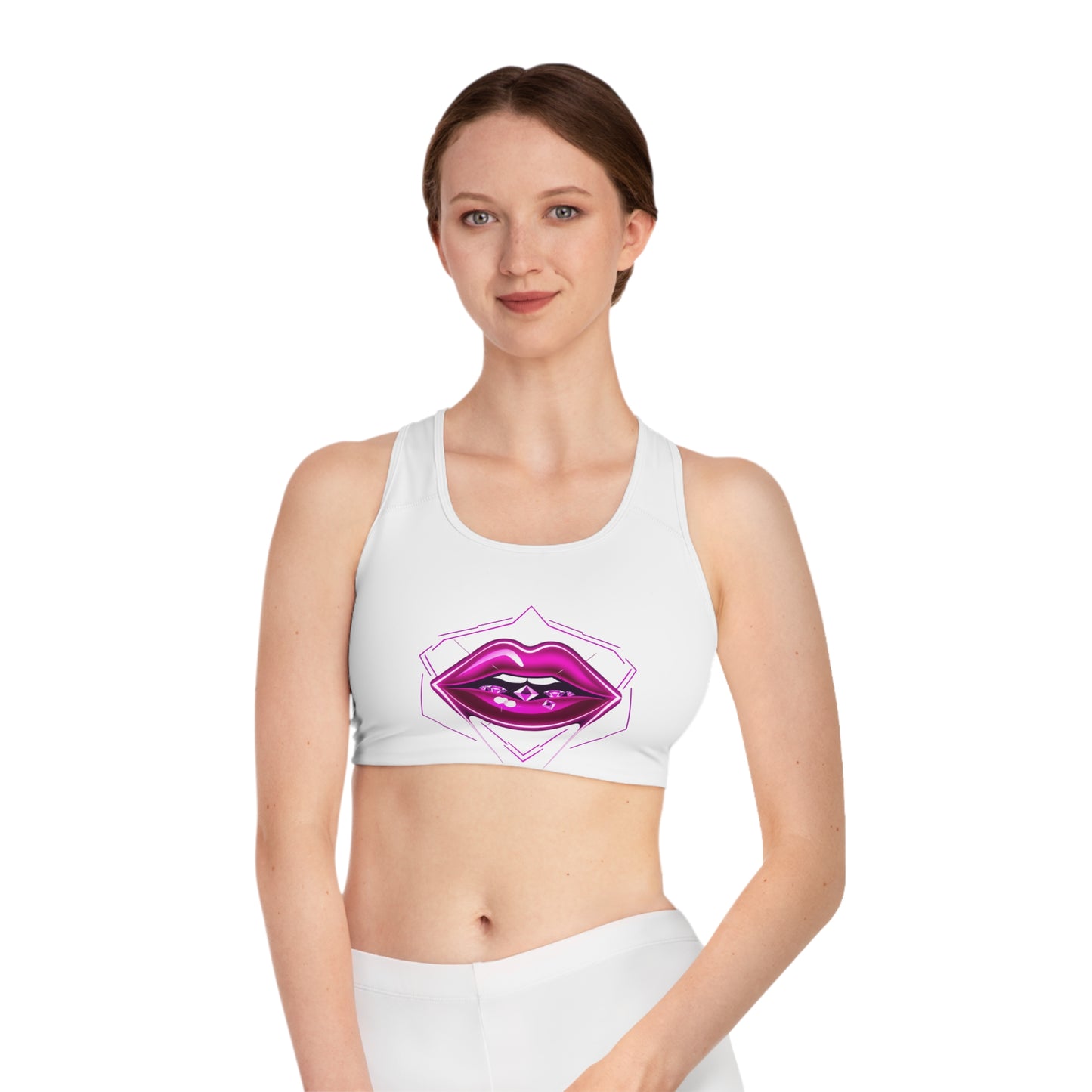 Lip Art Sports Bra - Trendy Activewear, Workout Top, Yoga Bra, Fitness Apparel, Gifts for Her