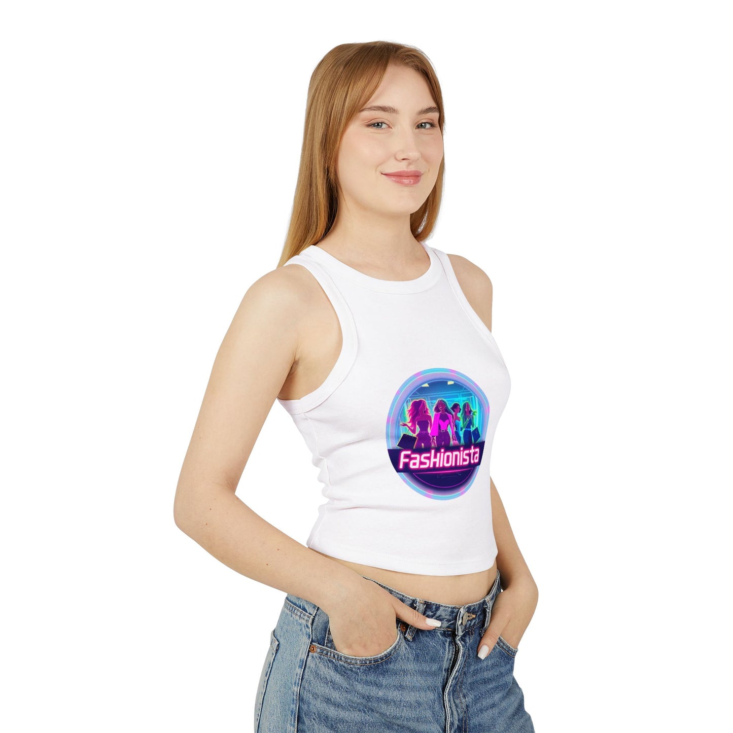 Trendy Women’s Racer Tank Top - Fashionista & Future Design, Stylish Summer Wear, Casual Fit, Festival Outfit, Gift for Her