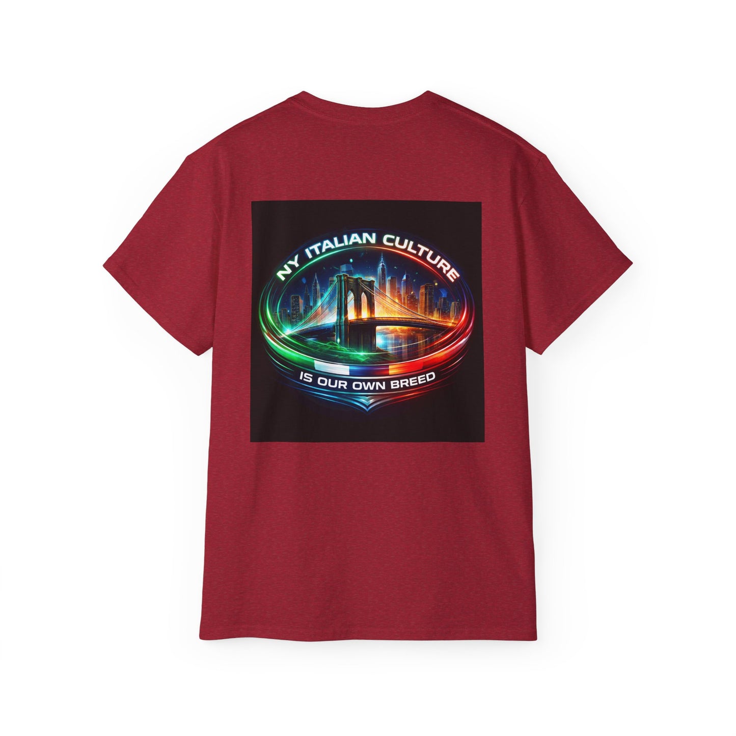 NY Italian Culture T‑Shirt — Retro Neon Brooklyn Bridge Graphic