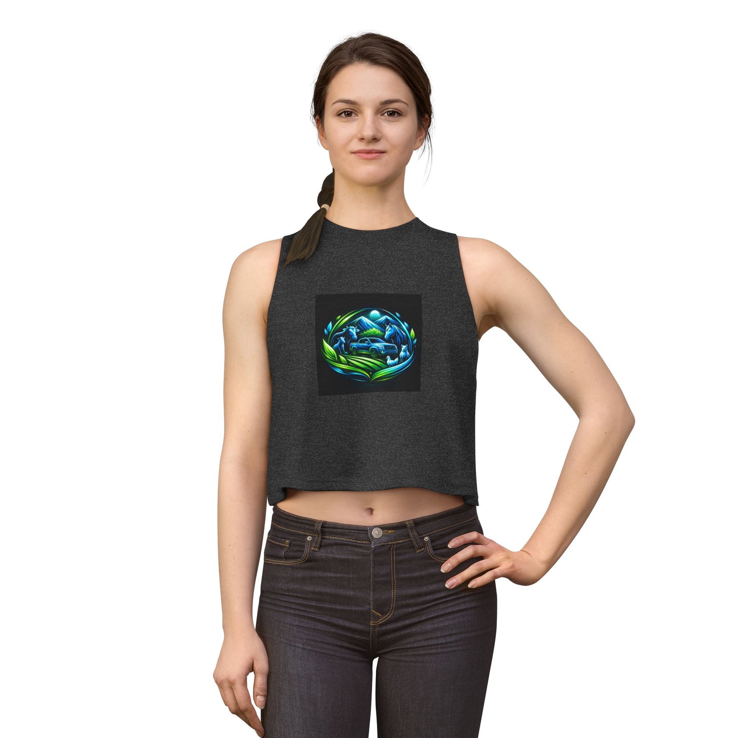 Crop Top — Blue Green Ocean Turtle Art