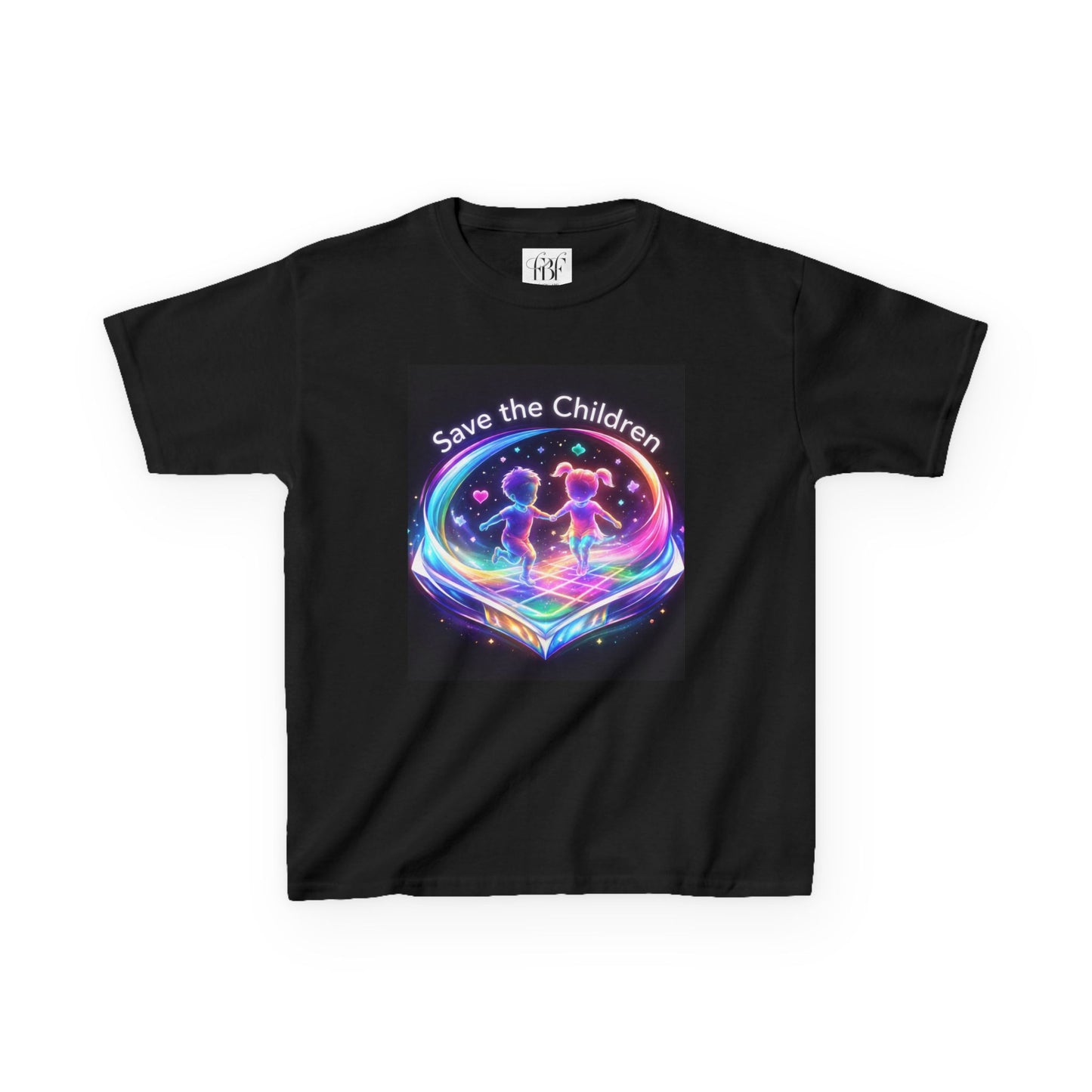 Kids Tee — 'Save the Children' Neon Rainbow Charity Design
