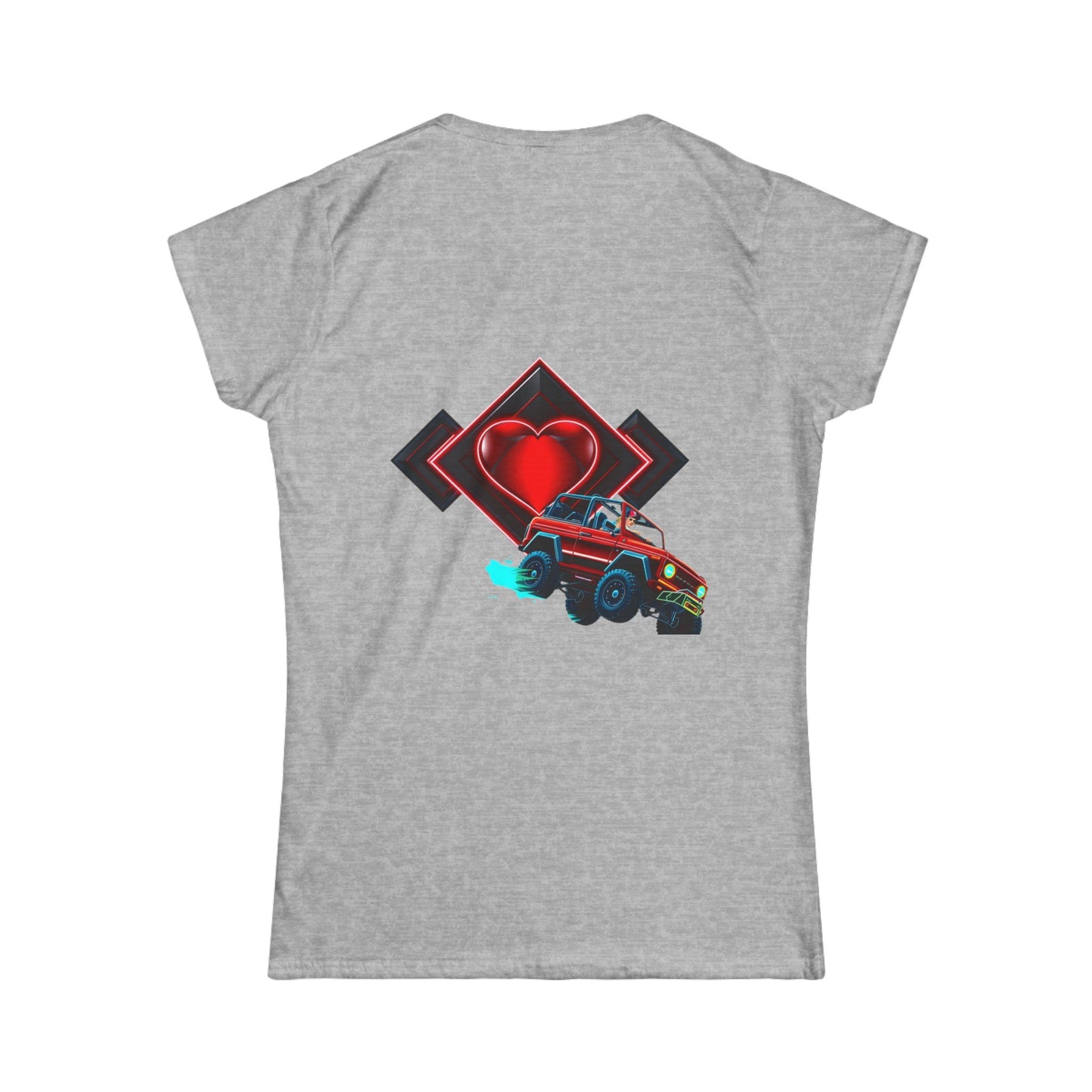 Retro Rally Women's Tee — Neon Muscle Car Graphic (Heart Back Print)