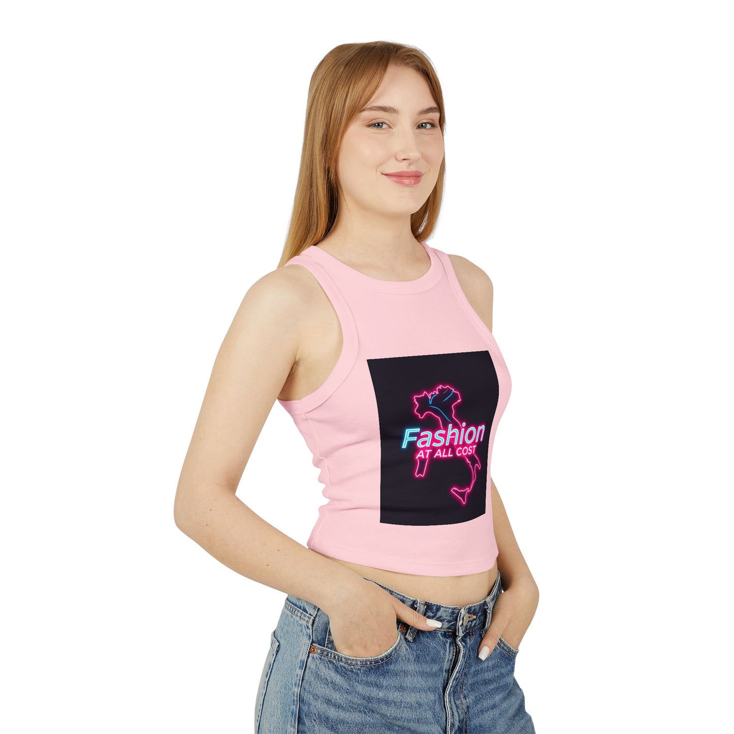 Trendy Women's Racer Tank Top with Neon Design, Summer Casual Top, Fashion Statement Shirt, Gift for Fashion Lovers, Stylish Workout Apparel