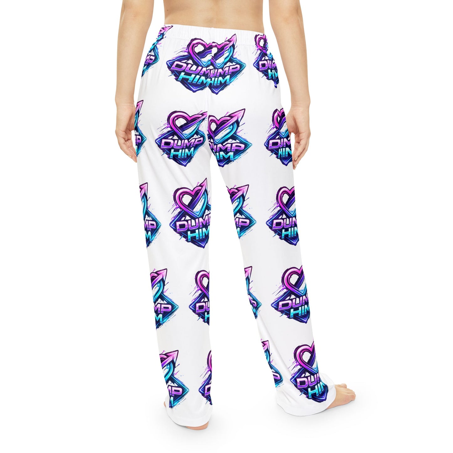 Dump Him Pattern Women's Pajama Pants - Retro Neon Heart Lounge Sleepwear