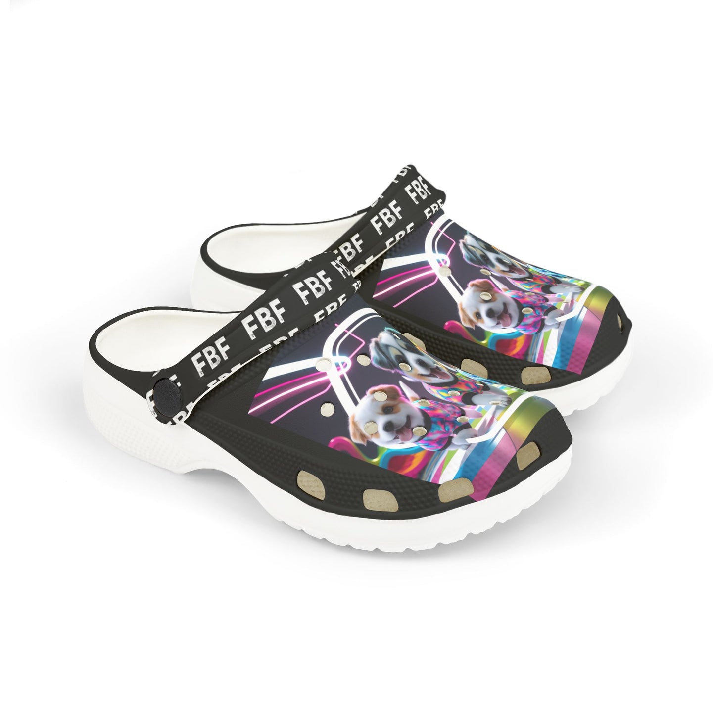 Kids' Fun Neon Clogs with AOP Design