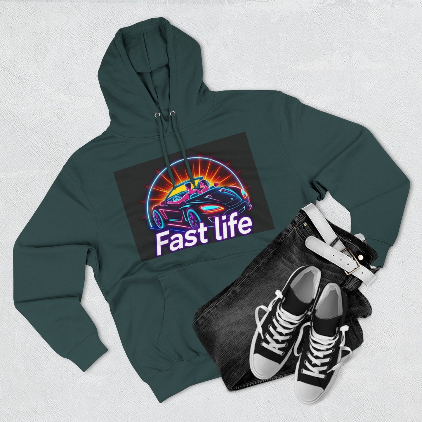 Fast Life Fleece Hoodie for Car Enthusiasts