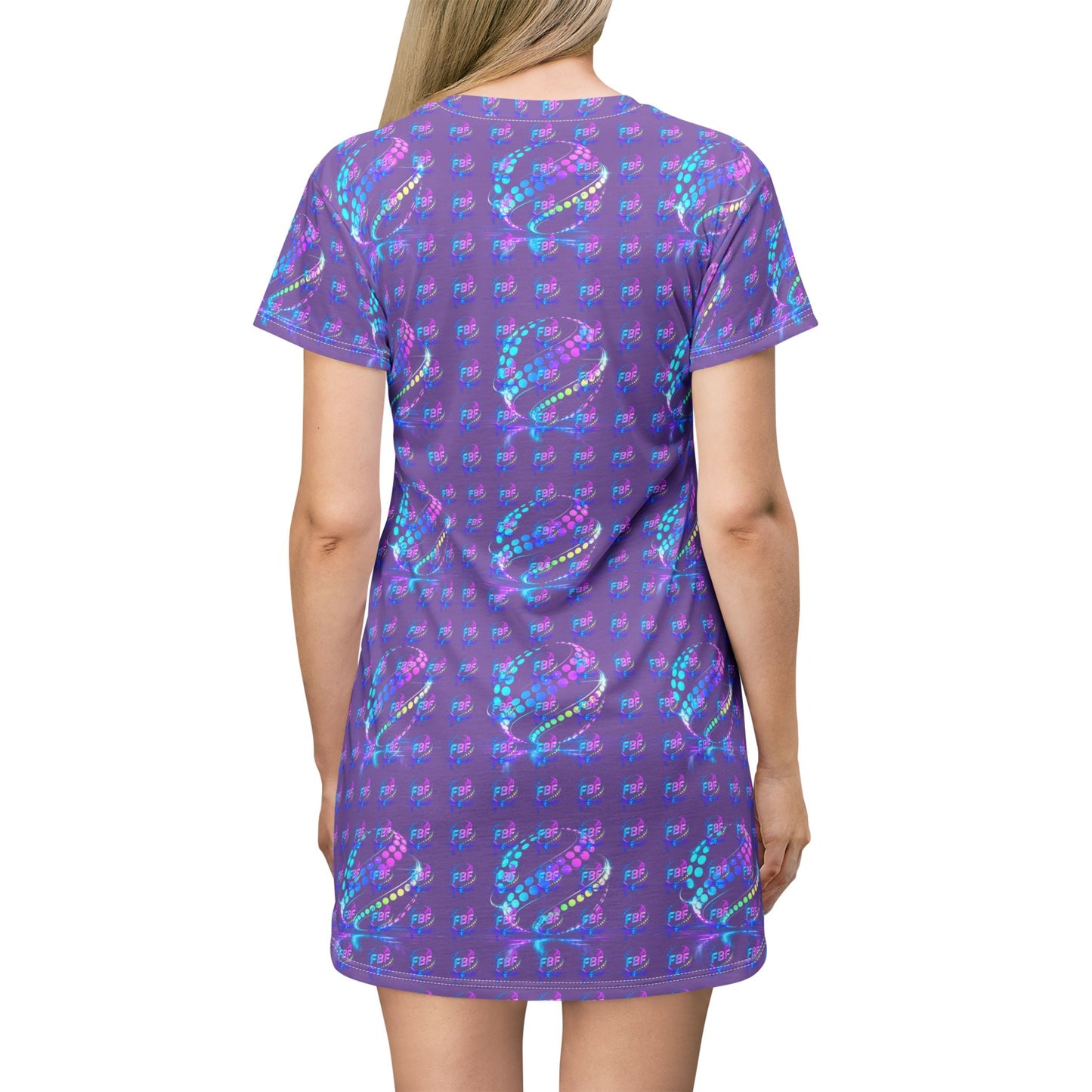 Purple Holographic Jellyfish All-Over Print T‑Shirt Dress