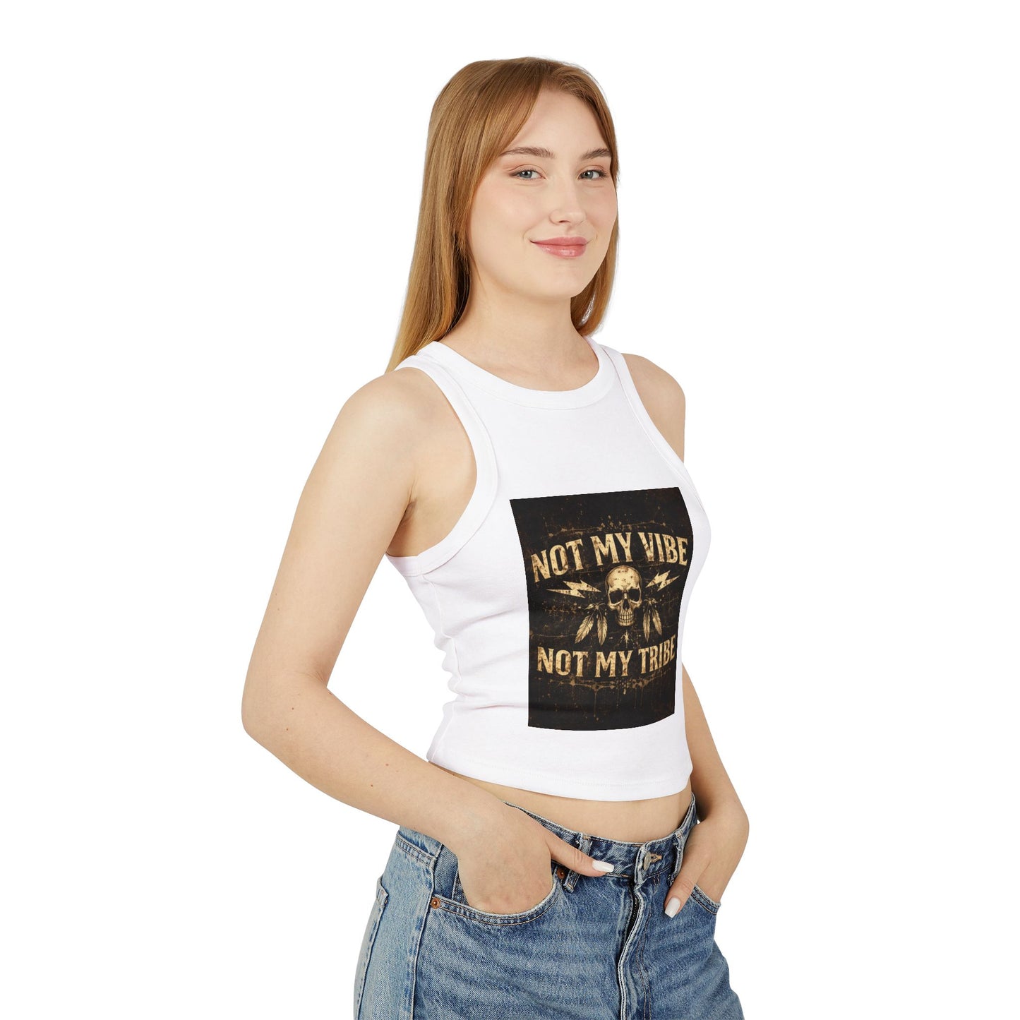 Not My Vibe Not My Tribe Skull Tank — Women's Edgy Graphic Racer Tank