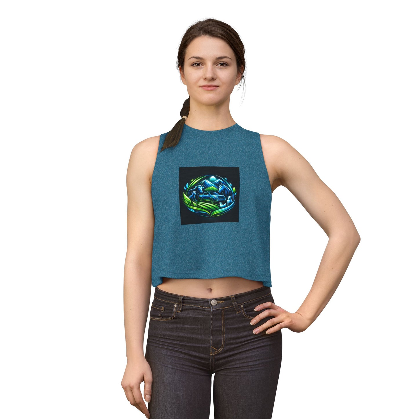 Crop Top — Blue Green Ocean Turtle Art