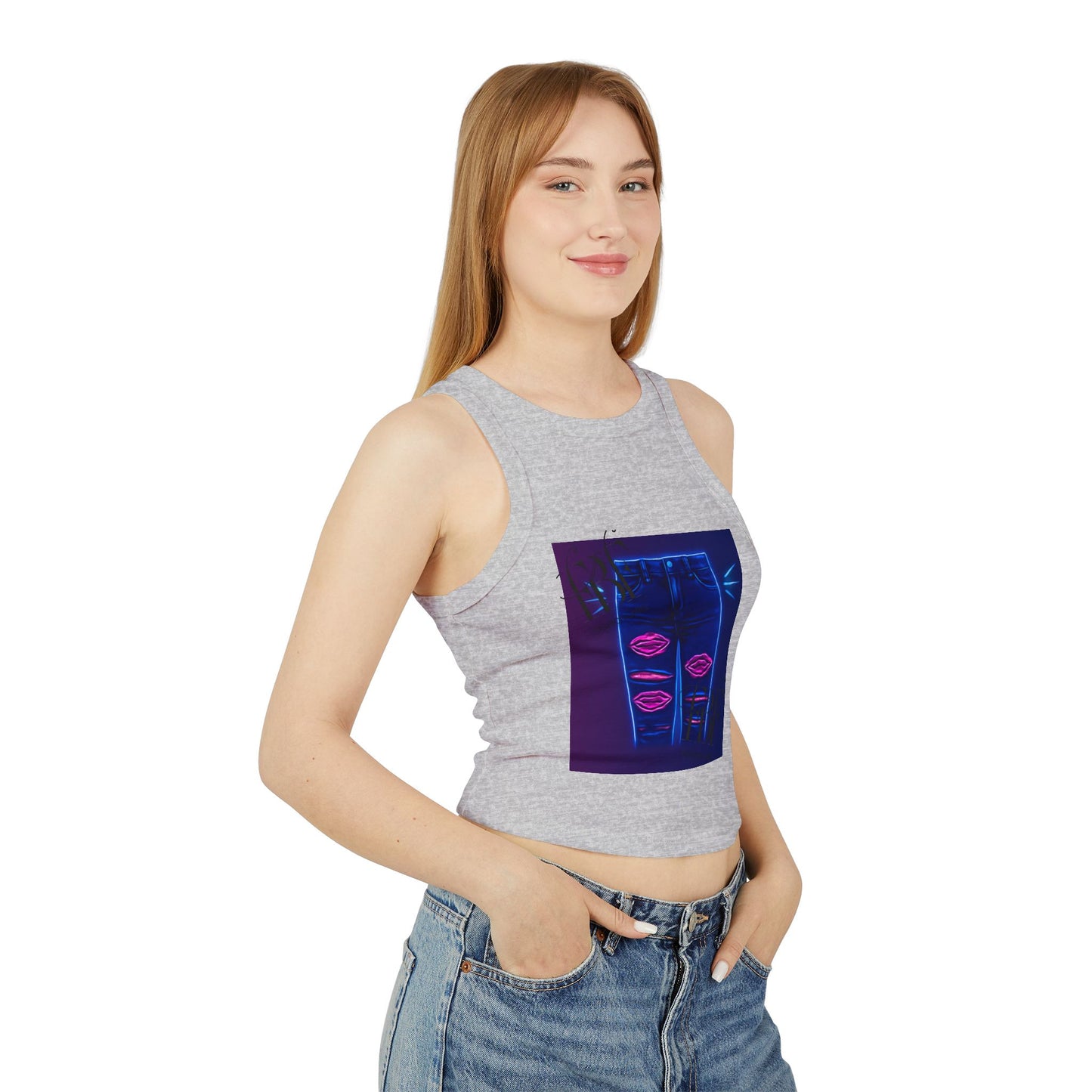 Chic Graphic Racer Tank Top, Casual Wear, Summer Essential, Trendy Apparel, Street Style, Festival Outfit