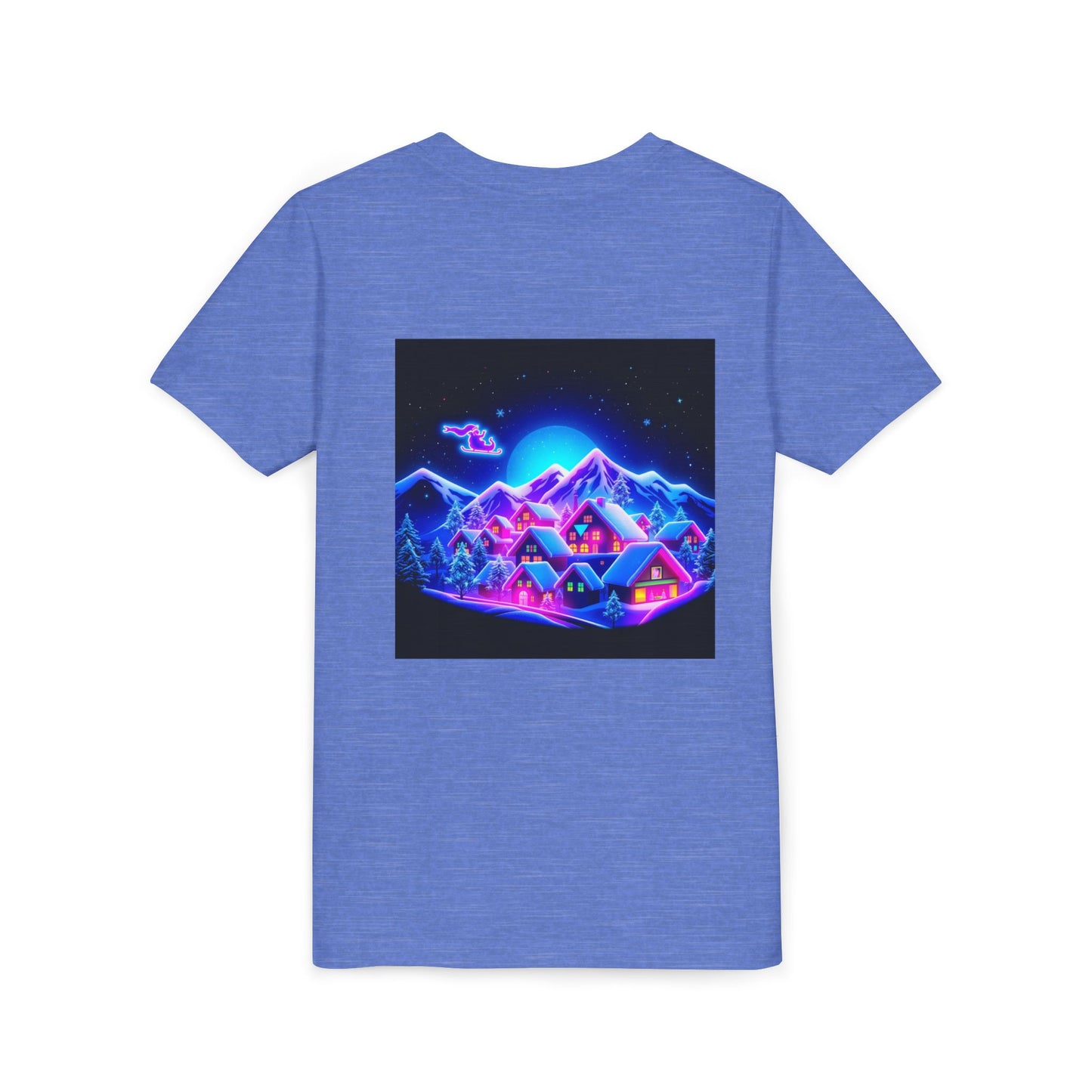 Neon Winter Village Youth Tee — Magical Snowy Night Kids T-Shirt