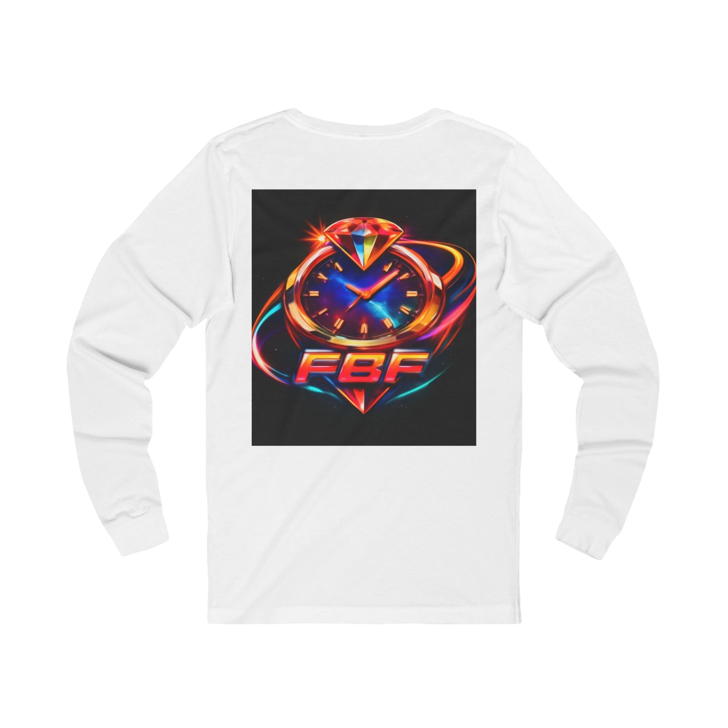 FBF Neon Clock Long Sleeve Tee — Retro Futuristic Timepiece Graphic Shirt