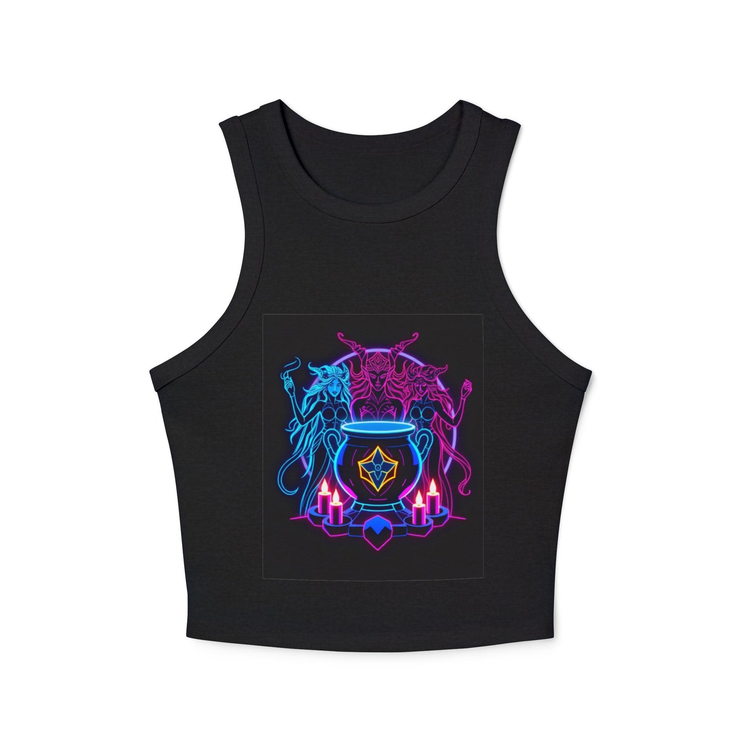 Witchy Neon Cauldron Tank Top - Occult Retro Graphic Racerback