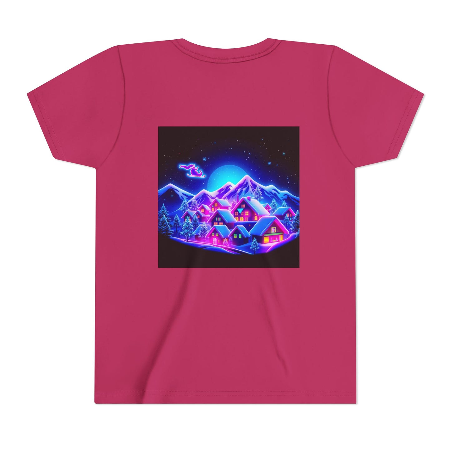 Neon Winter Village Youth Tee — Magical Snowy Night Kids T-Shirt