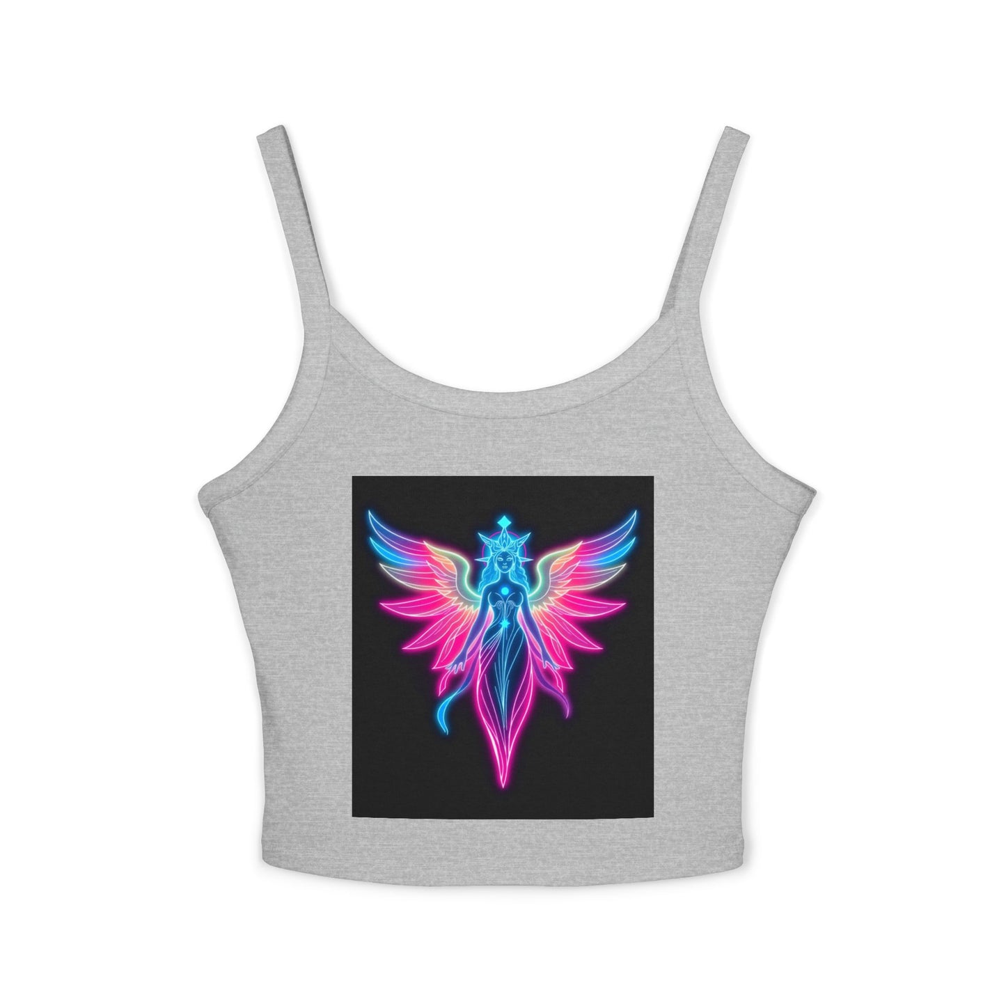 Neon Angel Graphic Spaghetti Strap Tank Top, Summer Shirt, Festival Wear, Bohemian Top, Trendy Casual Wear, Gift for Her