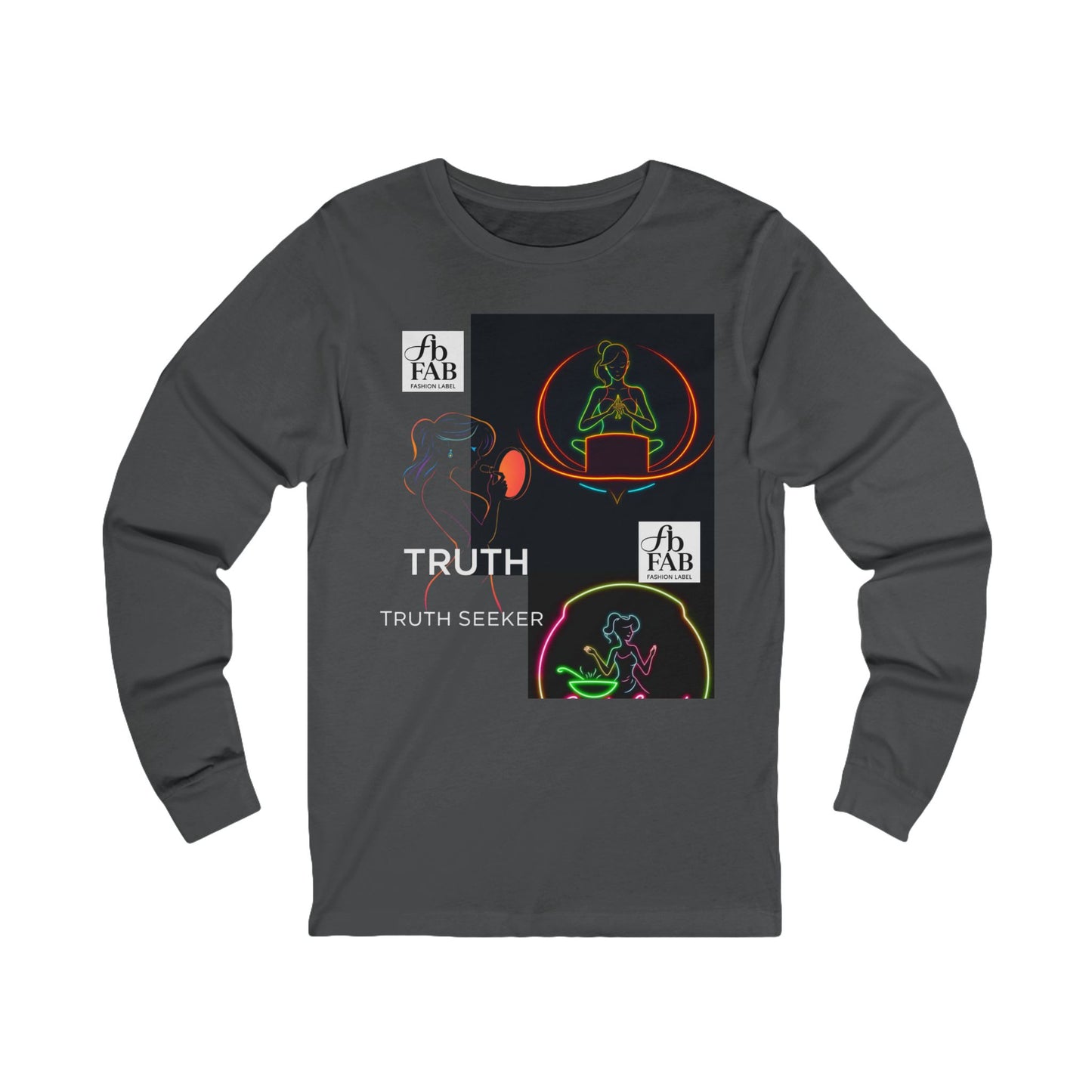 Neon Truth Long Sleeve Tee — Artistic Line-Drawn Figure Shirt