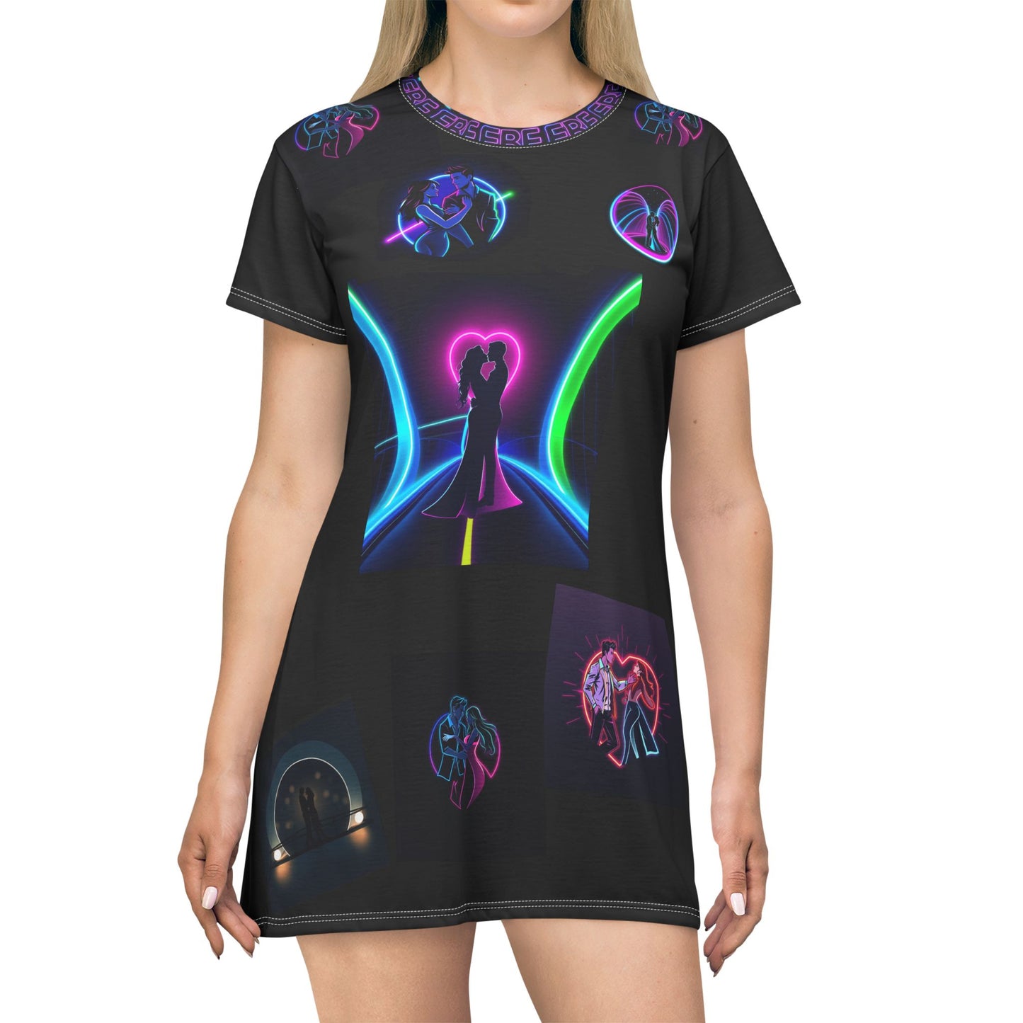 Neon Dance T-Shirt Dress - AOP for Nightlife Vibes
