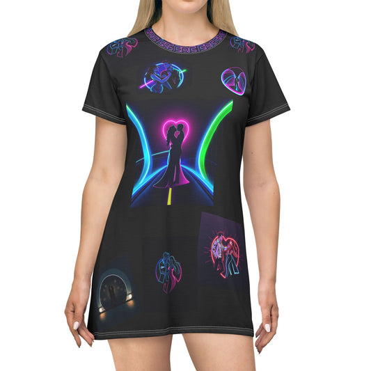Neon Dance T-Shirt Dress - AOP for Nightlife Vibes