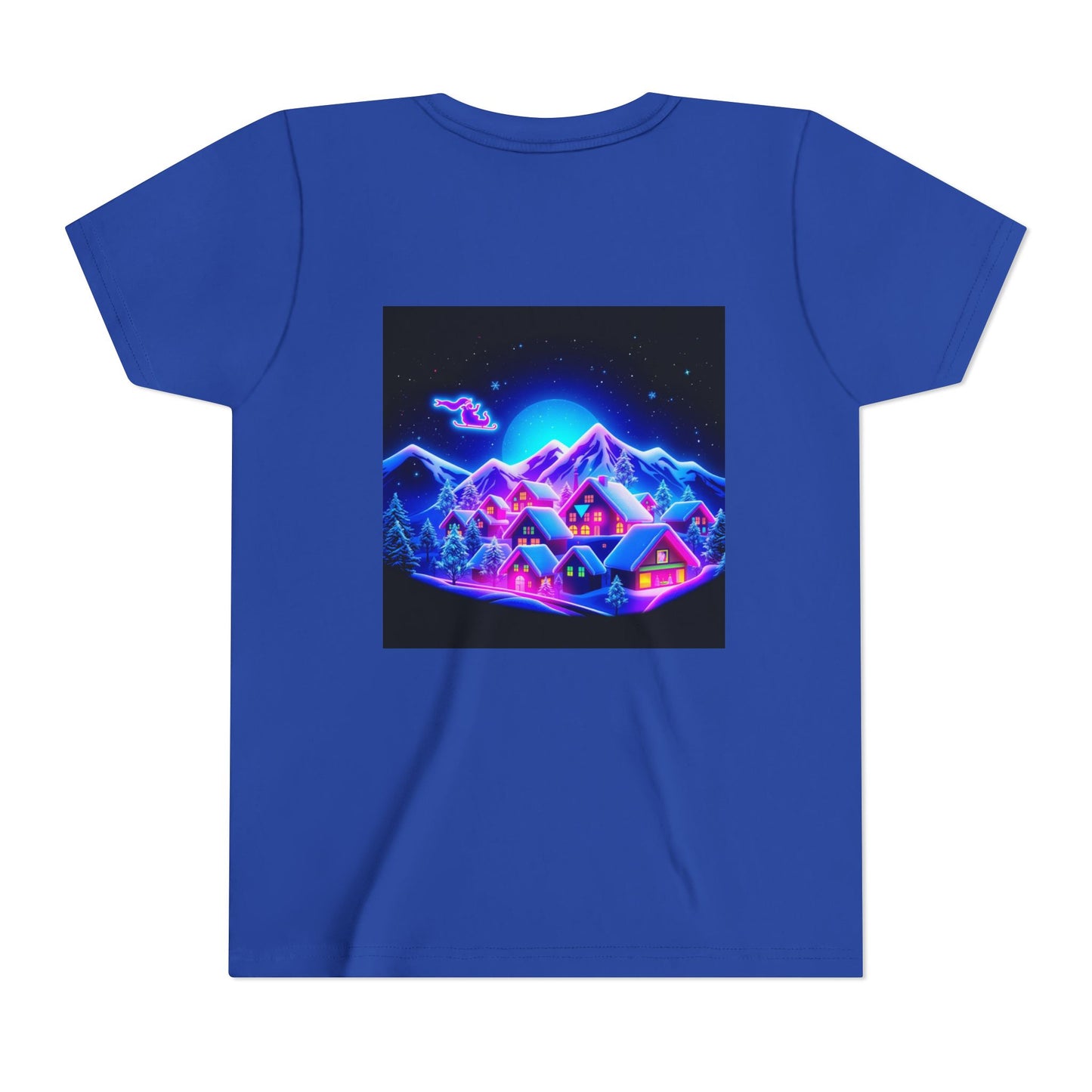 Neon Winter Village Youth Tee — Magical Snowy Night Kids T-Shirt