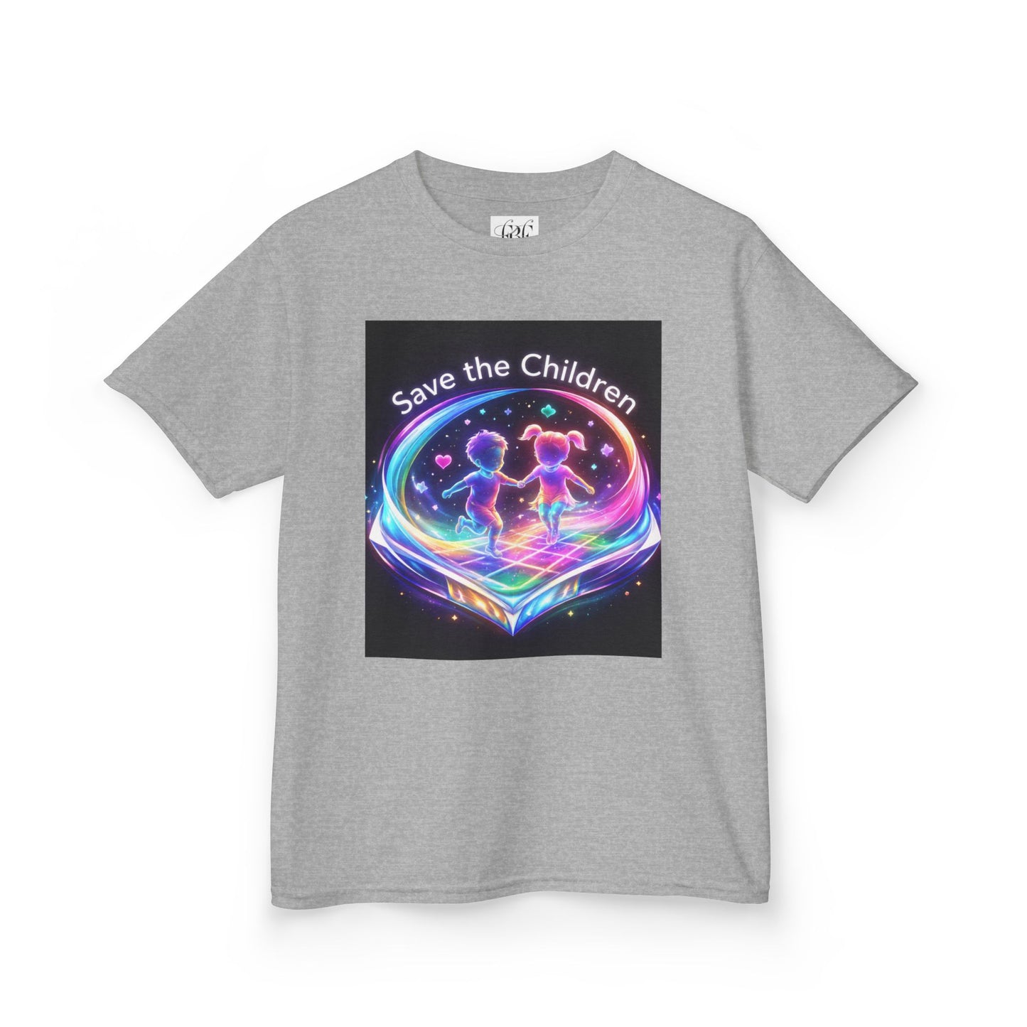 Kids Tee — 'Save the Children' Neon Rainbow Charity Design