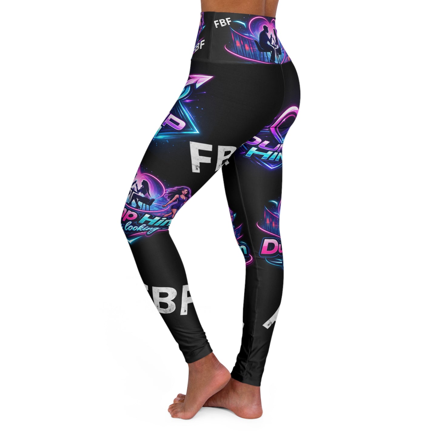 High-Waist Neon "Dump Him" Yoga Leggings — Retro Heart Fitness Leggings
