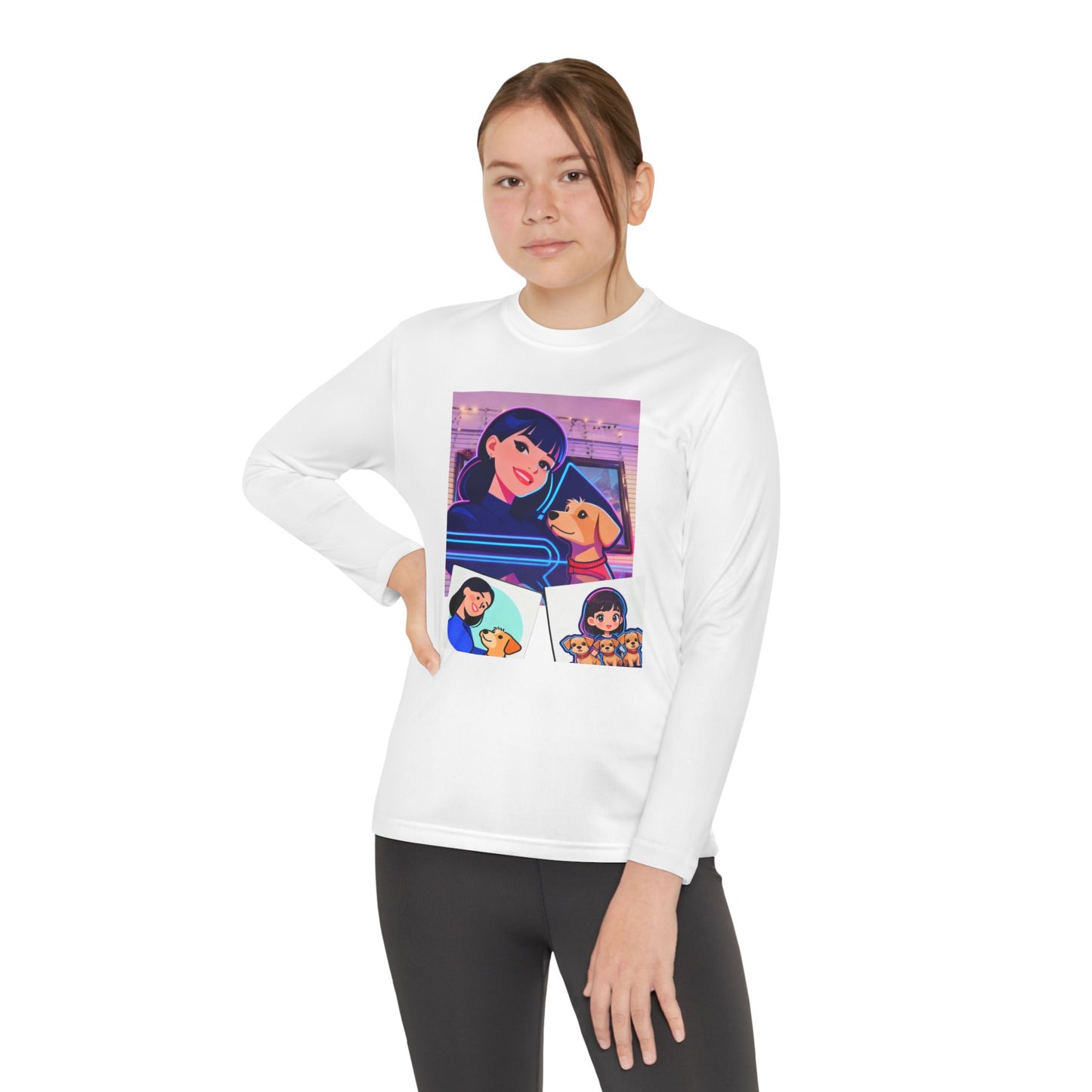 Youth Long Sleeve Tee — Girl Hugging Dog Graphic