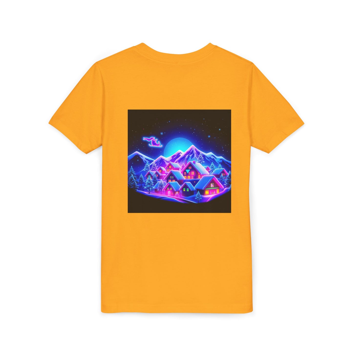 Neon Winter Village Youth Tee — Magical Snowy Night Kids T-Shirt