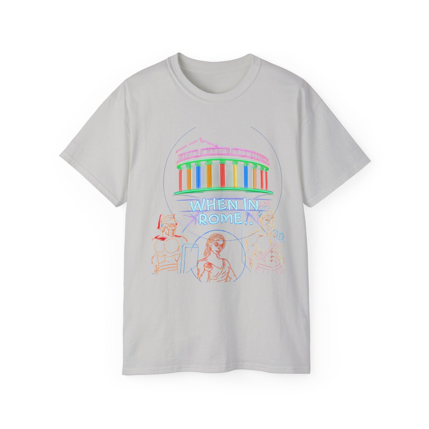 When in Rome Neon Graphic Tee - Roman Gladiator & Colosseum Vintage Style