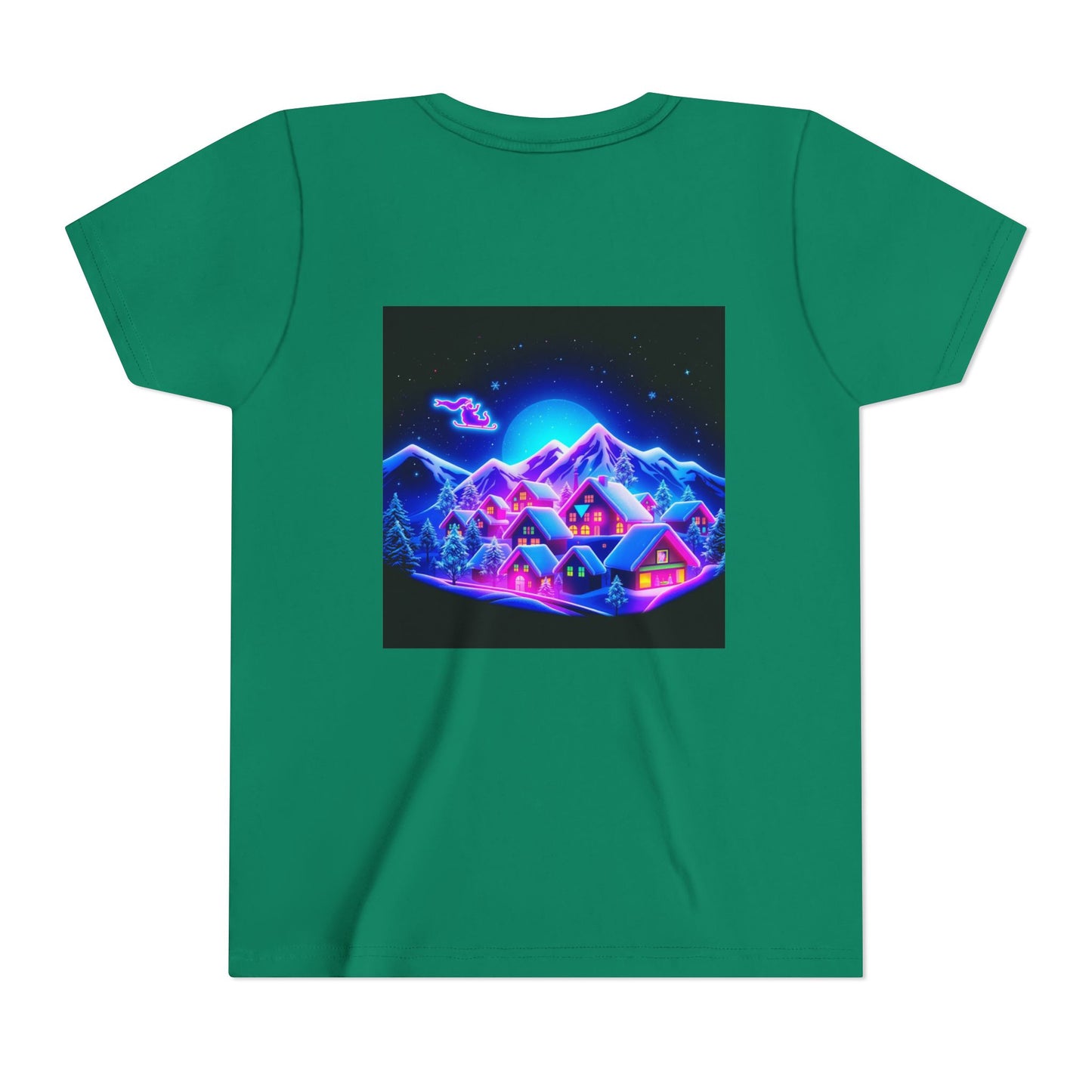 Neon Winter Village Youth Tee — Magical Snowy Night Kids T-Shirt