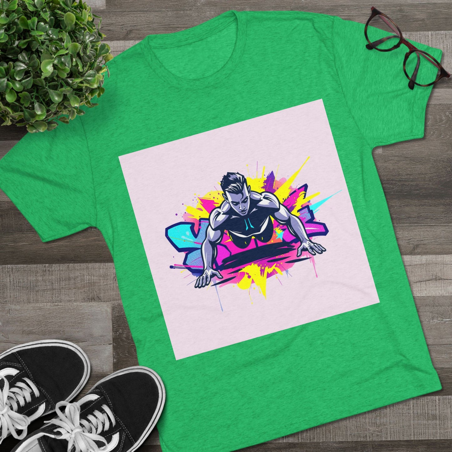 Fitness Motivation Tri-Blend Crew Tee - Vibrant Push-Up Design
