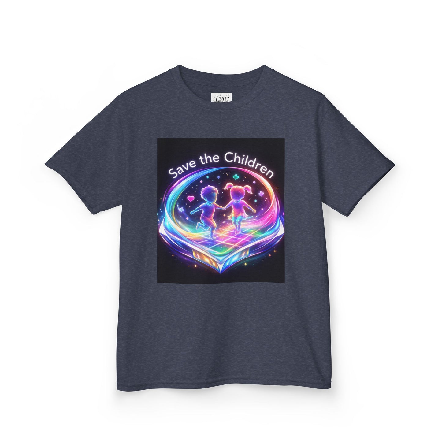 Kids Tee — 'Save the Children' Neon Rainbow Charity Design