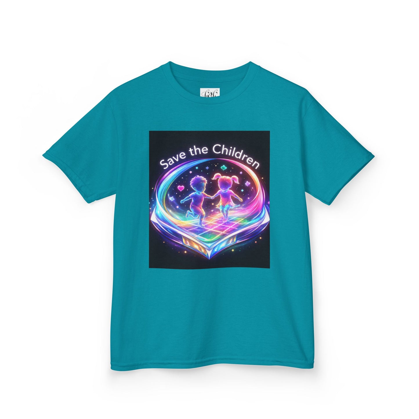 Kids Tee — 'Save the Children' Neon Rainbow Charity Design