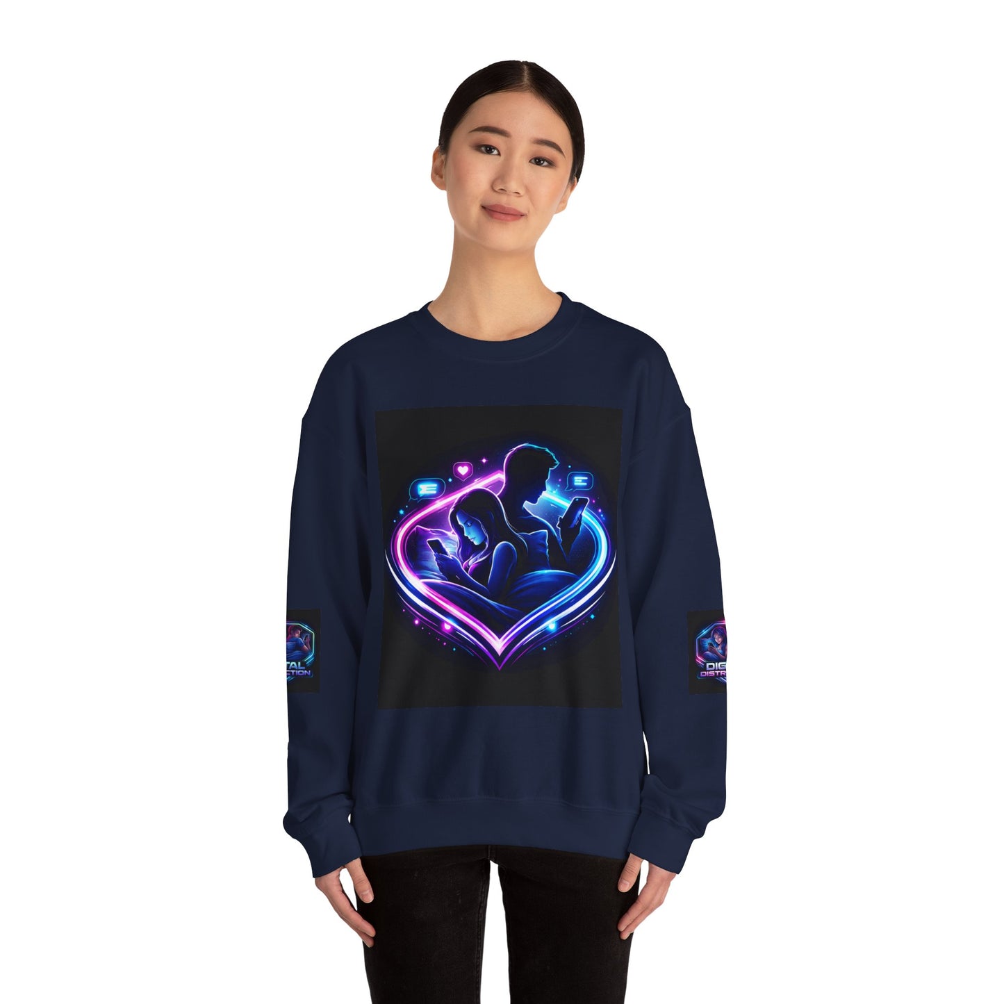 Crewneck Sweatshirt — Neon Couple in Bed Heart Illustration