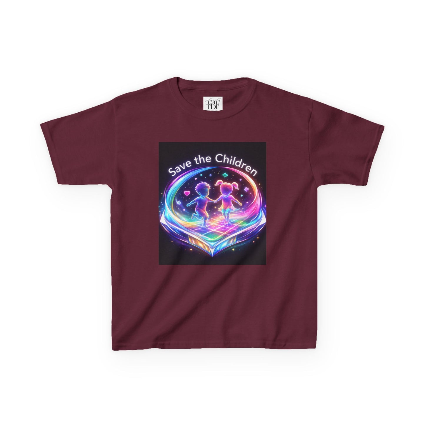 Kids Tee — 'Save the Children' Neon Rainbow Charity Design