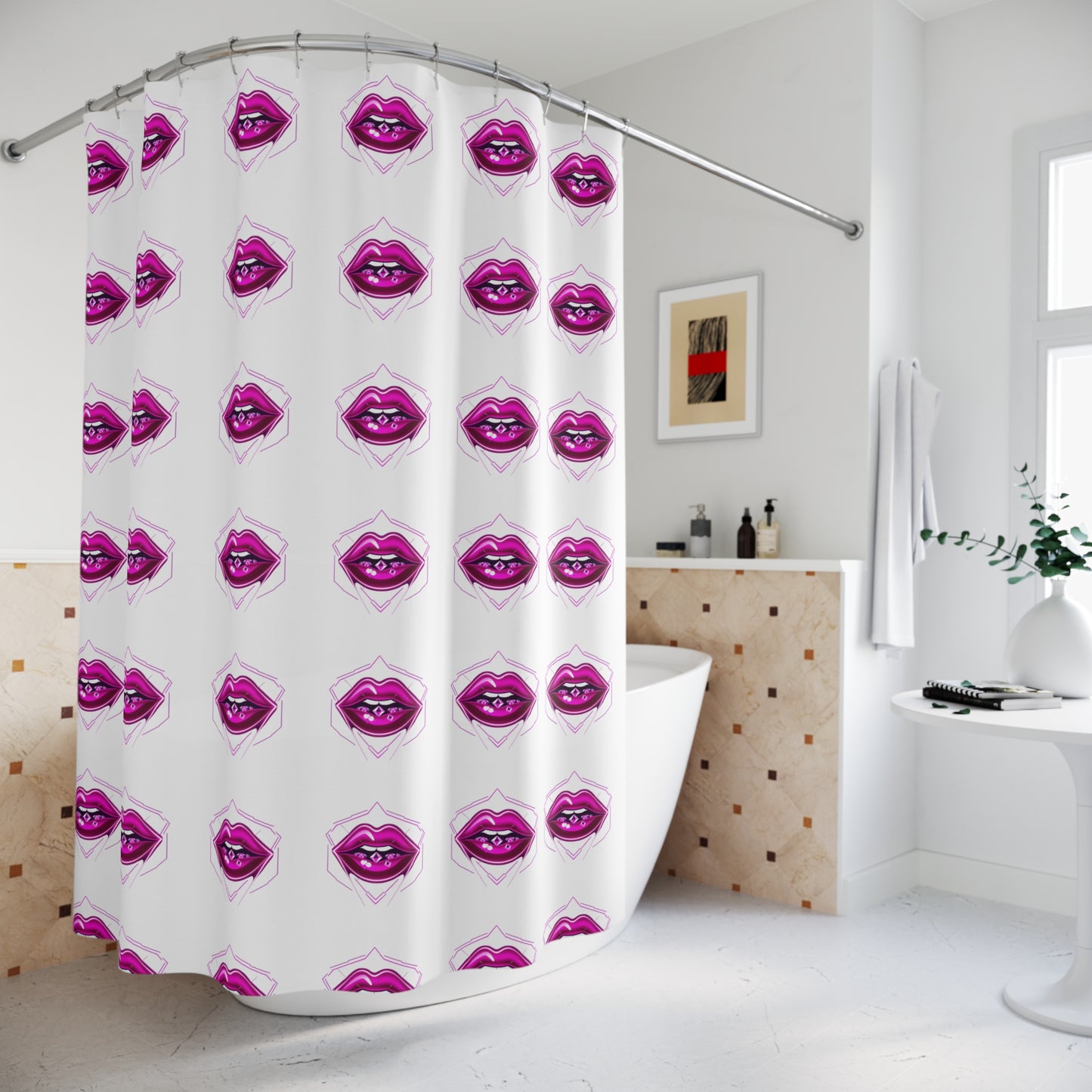 Vibrant Lips Shower Curtain, Fun Bathroom Decor, Modern Chic Shower Curtain, Unique Gift for Her, Trendy Home Essentials