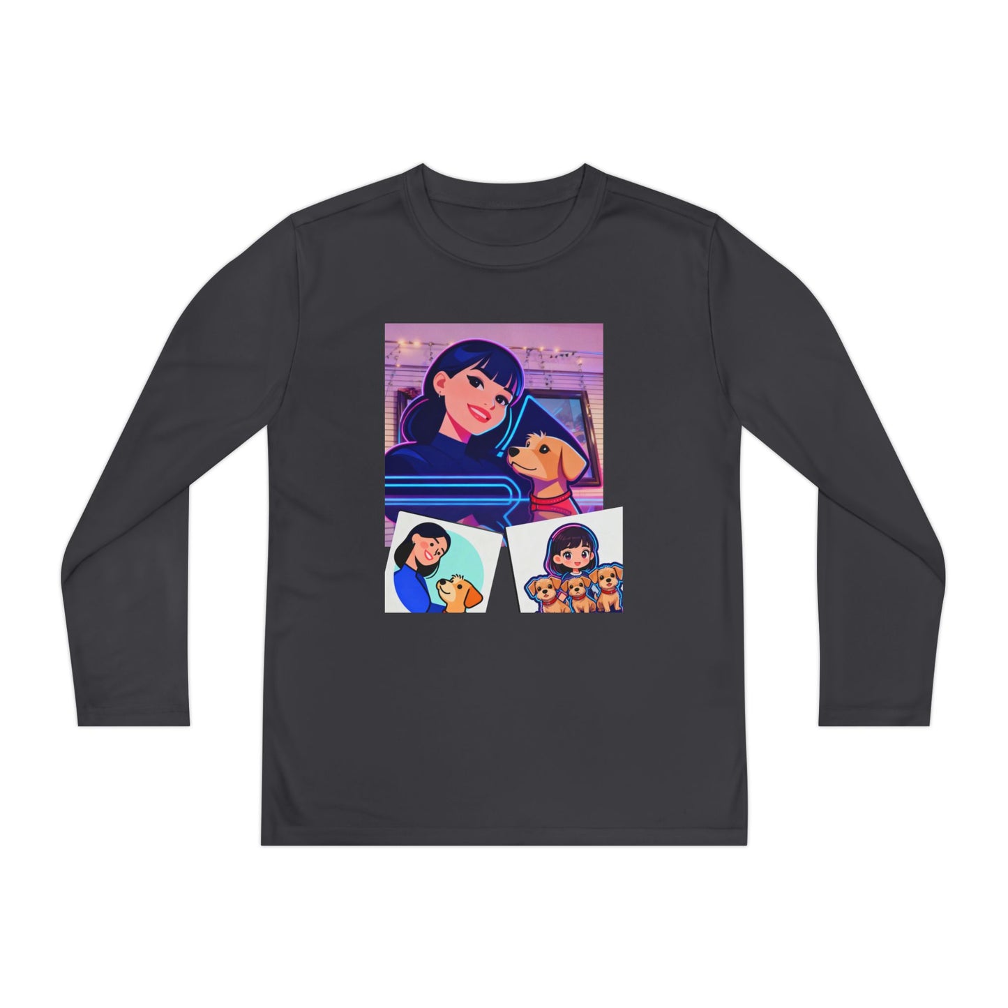 Youth Long Sleeve Tee — Girl Hugging Dog Graphic