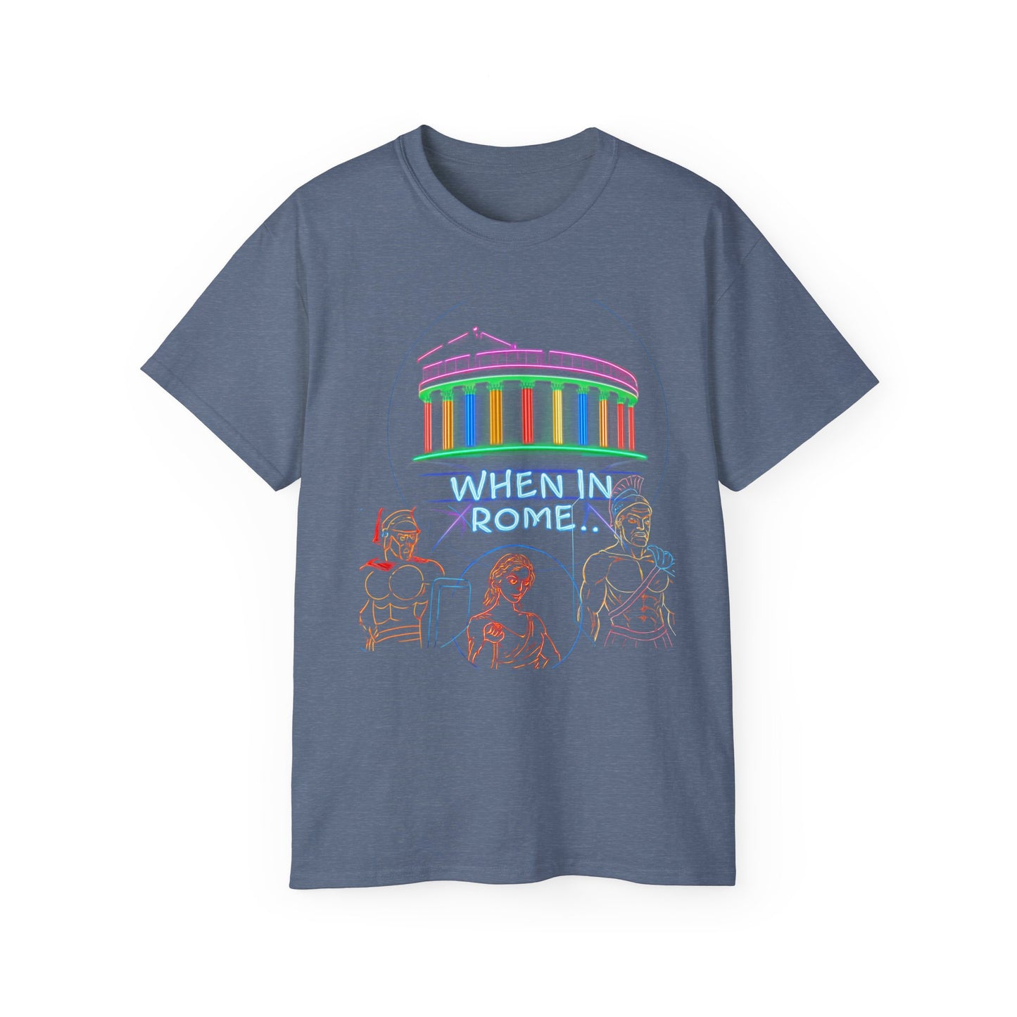 When in Rome Neon Graphic Tee - Roman Gladiator & Colosseum Vintage Style