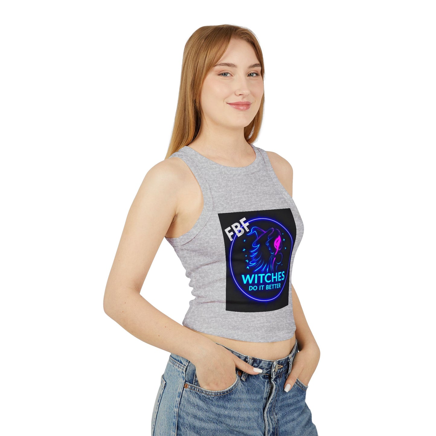 Witchy Racer Tank, Women's Crop Top, Festival Apparel, Halloween Wear, Magical Gifts, Casual Summer Style