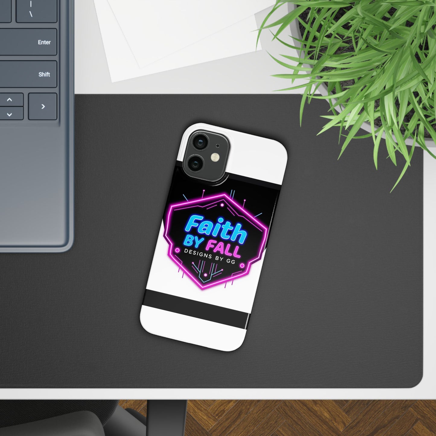 Faith by Fall Slim Phone Case - Neon Design for Tech Enthusiasts