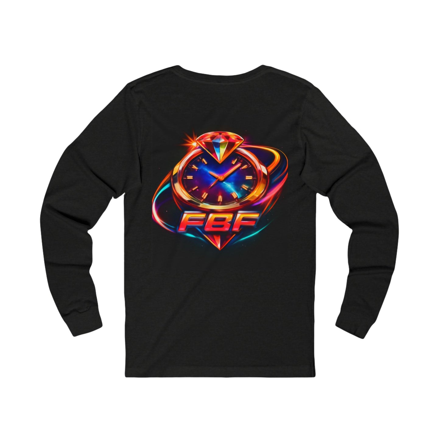 FBF Neon Clock Long Sleeve Tee — Retro Futuristic Timepiece Graphic Shirt
