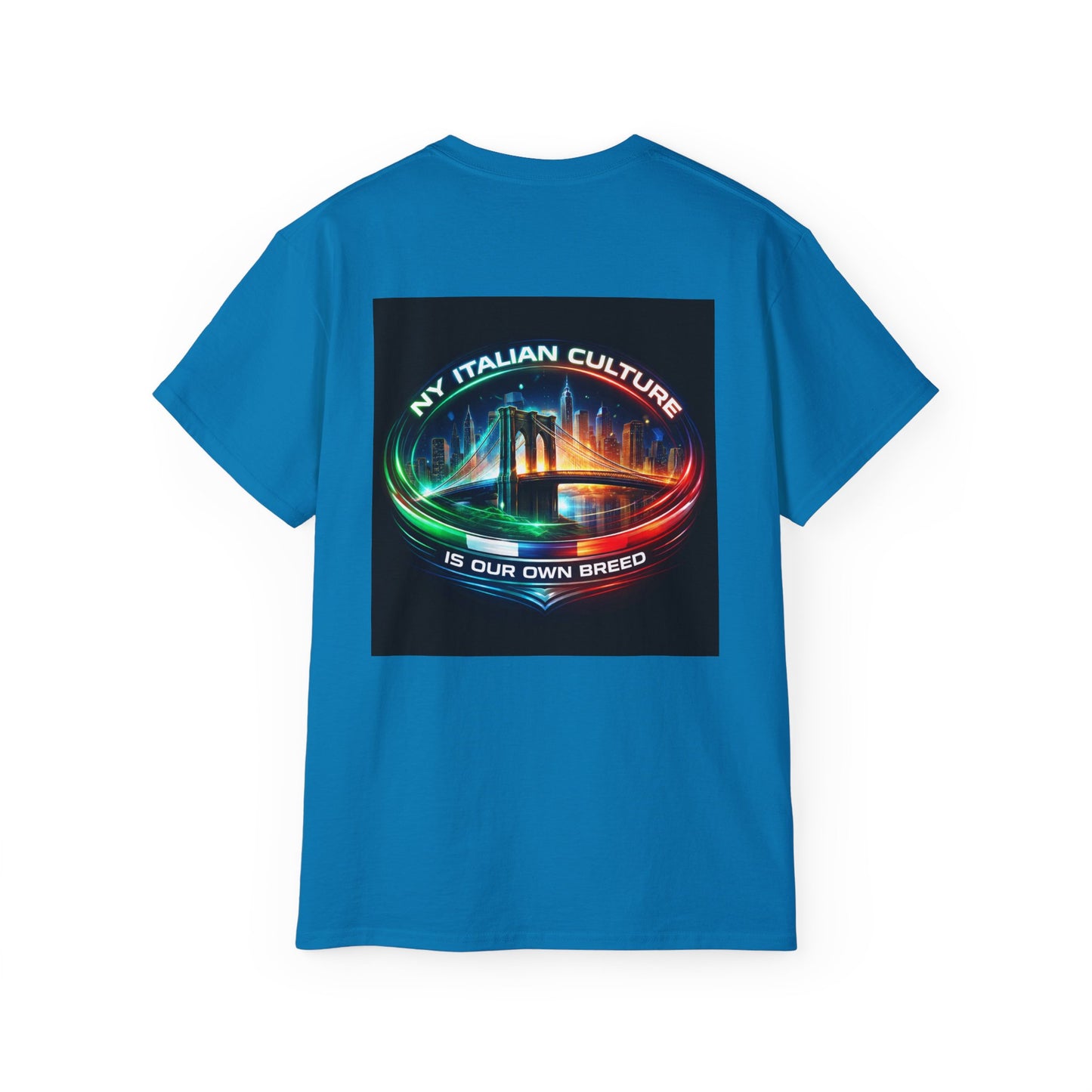 NY Italian Culture T‑Shirt — Retro Neon Brooklyn Bridge Graphic