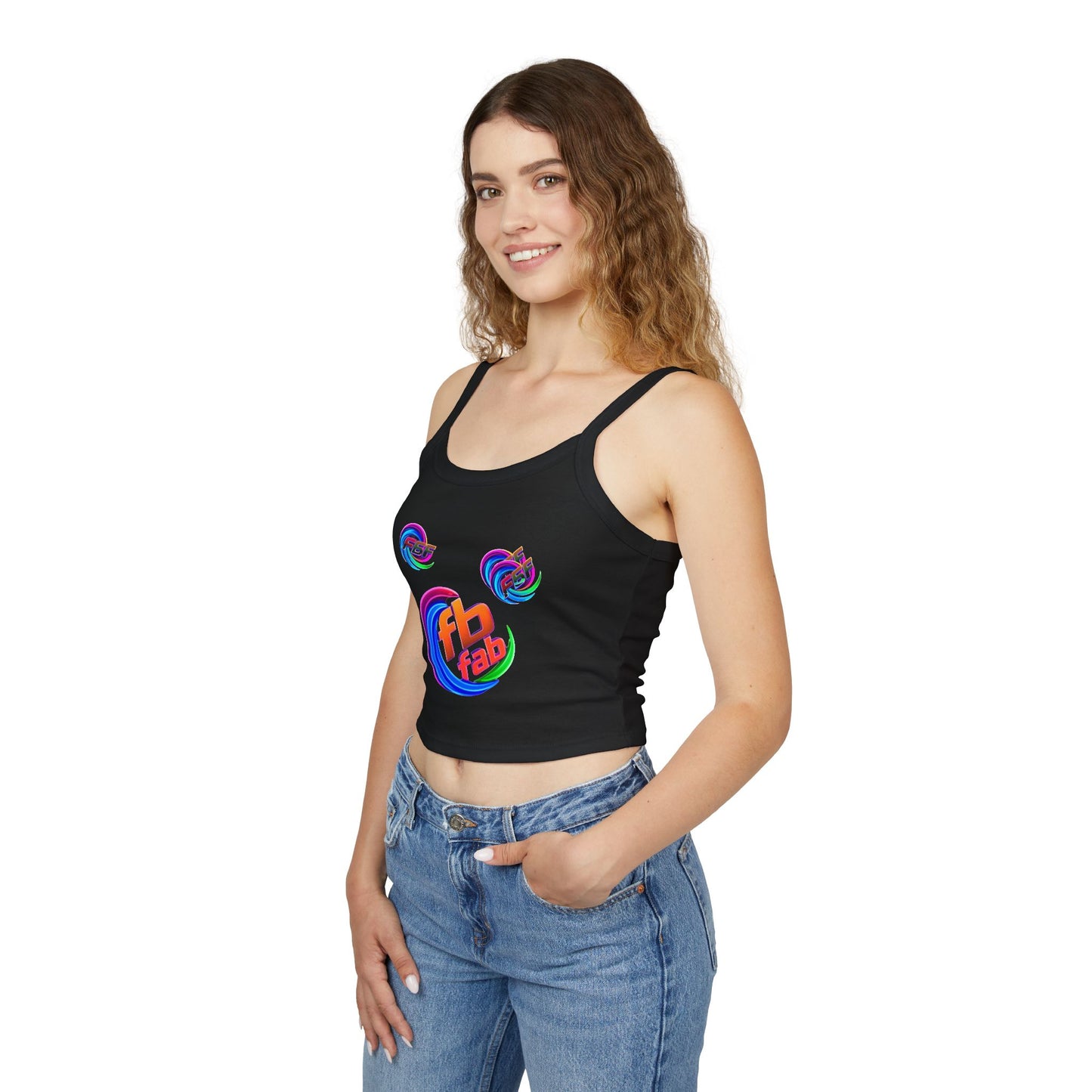 Women's Crop Tank Top — Colorful 'fb fab' Retro Swirl Graphic