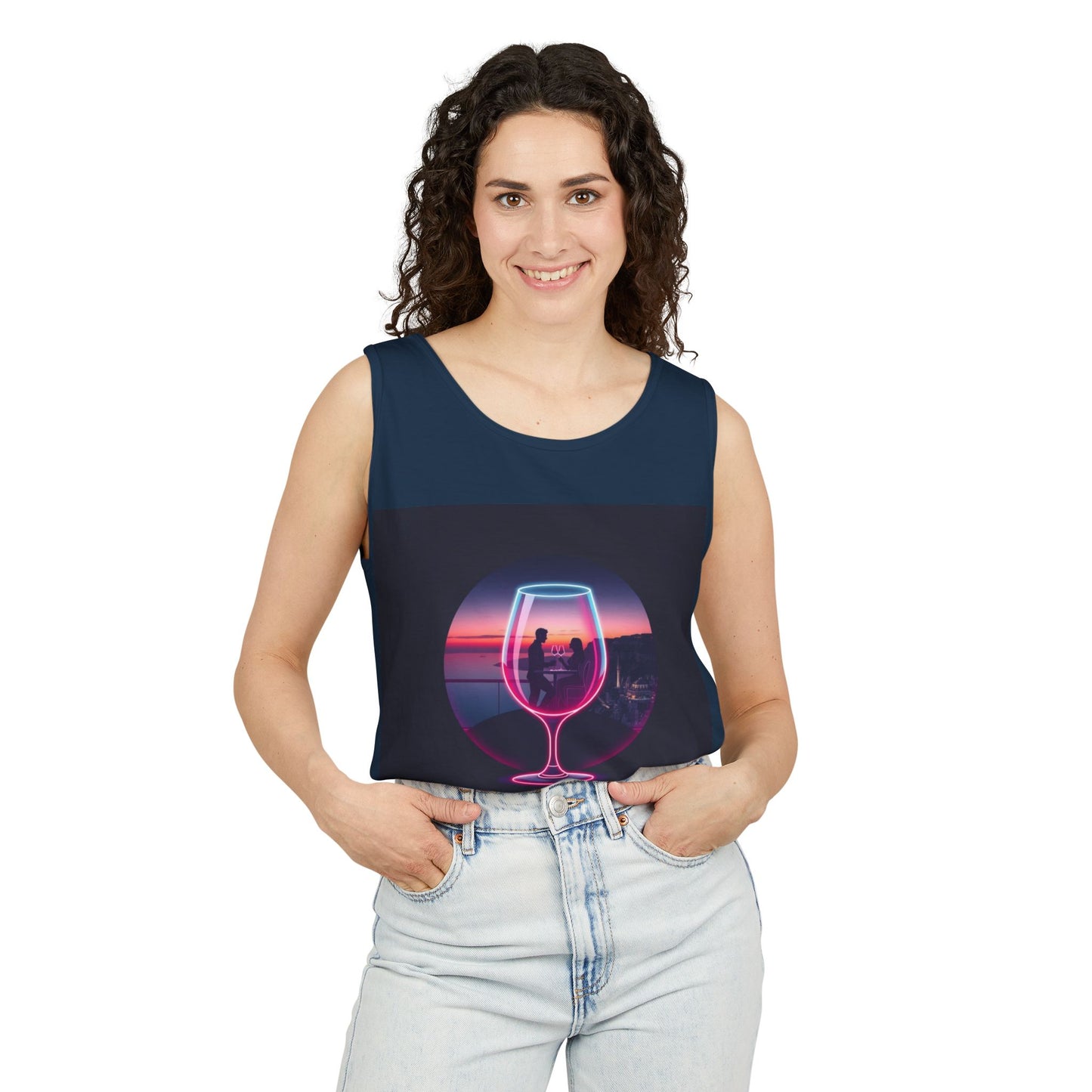 Sunset Vibes Tank Top, Casual Summer Wear, Beach Apparel, Wine Lover Gift, Travel Fashion