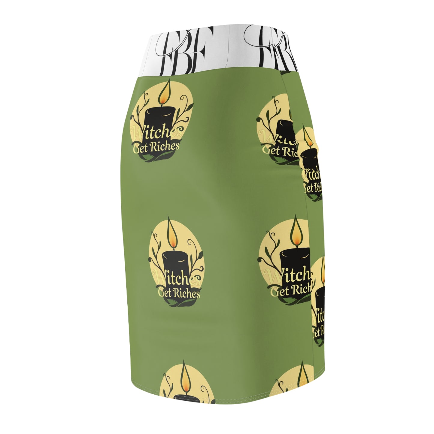 Women's Witch Get Riches Pencil Skirt, AOP Green Skirt, Boho Fashion, Gift for Her, Casual Outfit, Occult Apparel