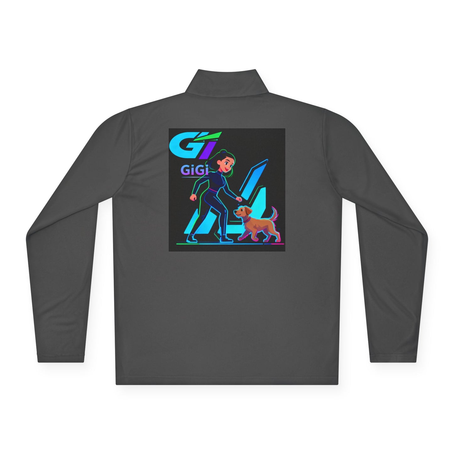 GiGi Logo Quarter-Zip Pullover — Neon Retro Dog Walker Design