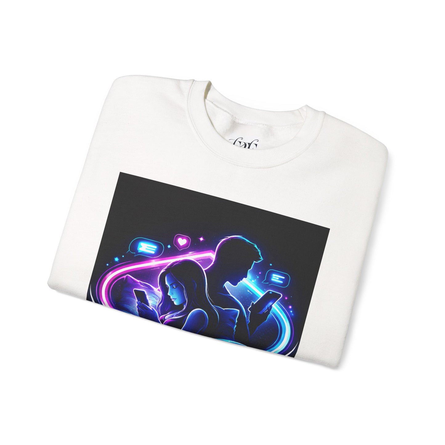 Crewneck Sweatshirt — Neon Couple in Bed Heart Illustration