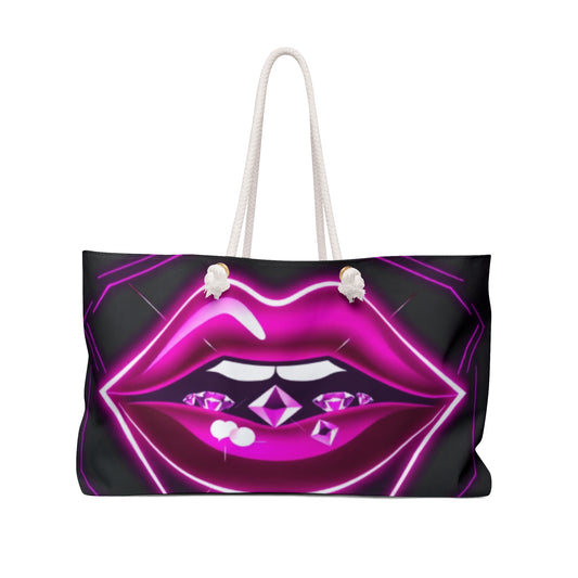 Glamorous Weekend Getaway Bag - Stylish Tote for Travel, Gym, Pool, Spa, or Sleepover - Chic Neon Lip Design